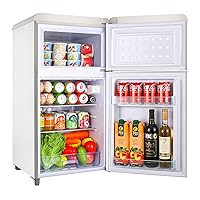 WANAI 3.2 Cu.Ft Mini Fridge With Freezer Compact Refrigerator with Freezer,7 Level Adjustable Thermostat Removable Shelves Small Refrigerator for Office Dorm Apartment Cream