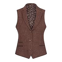 Ladies Waistcoat Tweed Herringbone Wool Classic Smart Casual Vintage Rust Brown