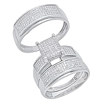 Dazzlingrock Collection 0.65 Carat (ctw) Round White Diamond Square Cluster Wedding Trio Ring Set for Men & Women in 925 Sterling Silver