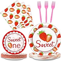 gisgfim 96 Pcs Strawberry Birthday Party Supplies Paper Plates Napkins Strawberry 1st Spring Summer Fruit Party Birthday Decorations for Kids Girls Baby Shower Serves 24