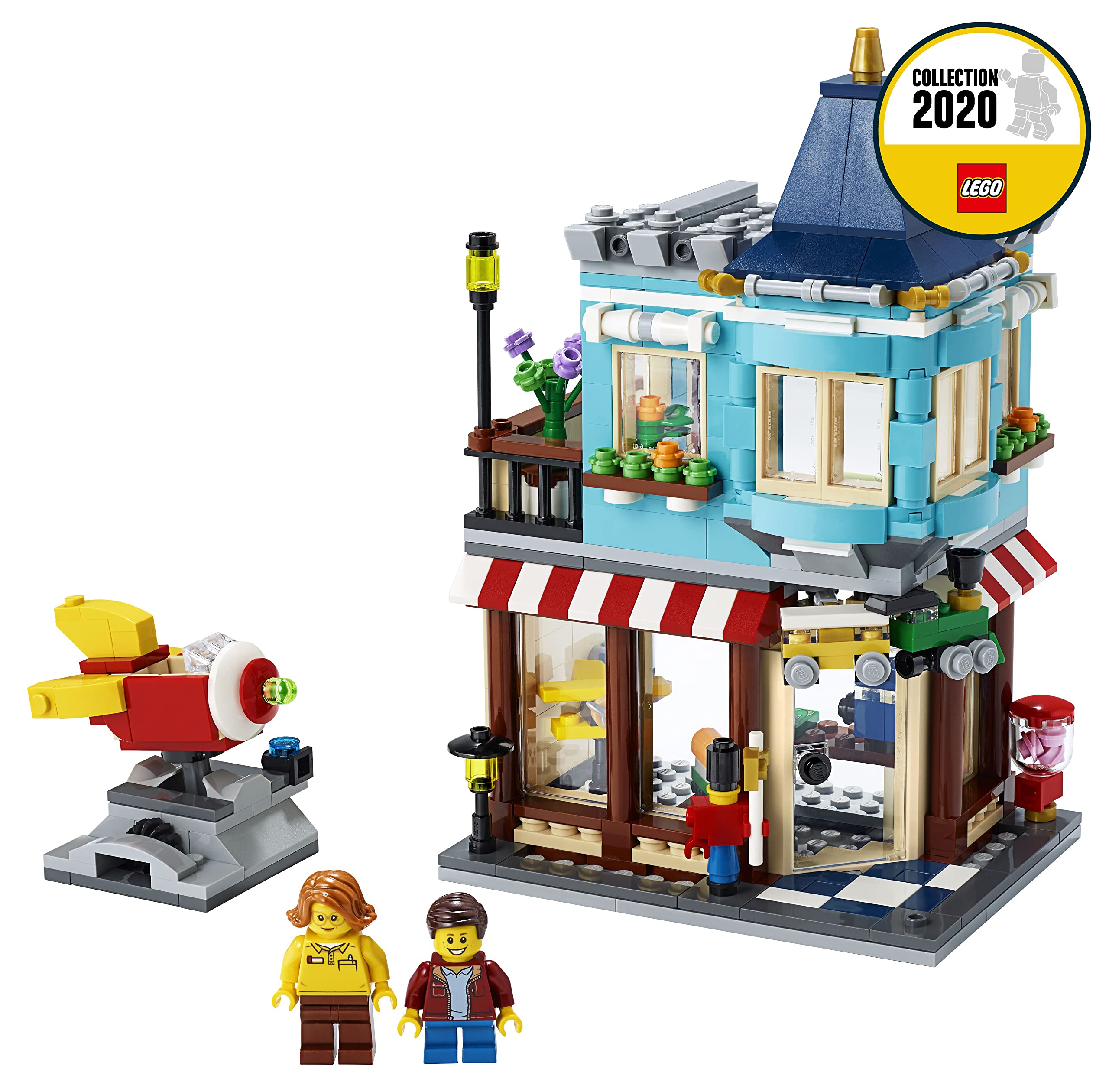 LEGO 31105 Creator 3-in-1 Townhouse Toy Store - Cake Shop - Florist Building Set, with Flowers and Working Rocket Ride, for Kids 8+ Years Old