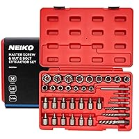 NEIKO 04208A Master Screw, Nut, & Bolt Extractor, 36 Piece Lug Nut Removal Tool, 3/8 Dr., Deep and Shallow Stripped Bolt Extractor Socket Set, Rounded Bolt Removal tool, Nut Remover Socket Set, CR-Mo
