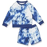 Amazon Essentials Boys and Toddlers' French Terry Cozy Long-Sleeve Top and Short Set (Previously Spotted Zebra)