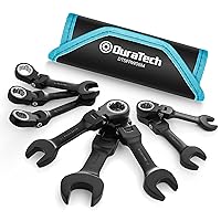 DURATECH Stubby Flex-head Ratcheting Combination Wrench Set, 8-piece, Metric, 9 to 17mm, CR-V Steel, Black Electrophoretic Coating, with Rolling Pouch
