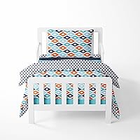 Bacati - Liam Aztec Aqua/Orange/Navy 4 pc Boys Toddler Bedding Set 100 Percent Cotton Includes Reversible Comforter, Fitted Sheet, Top Sheet, and Pillow Case for Boys