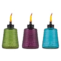 TIKI Brand Carnival Table Torch | Glass Blue Green and Purple | Outdoor Lighting in Patio, Backyard, 3-pack, 6 in,1120163