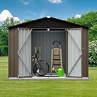 8X6 FT Outdoor Storage Shed, Steel Utility Tool Shed Storage House with Hinged Door and Punched Vents,All Weather Use Sheds with High-Pitched Roof,for Garden,Backyard,Lawn,Tool