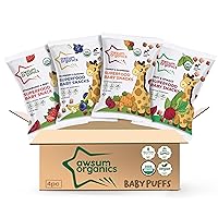 Awsum Organics Baby Snacks - Happy Healthy Baby Food - Snack for babies - Vegan Kosher Gluten Free - Natural Plant Based Protein Puffs - Non-Allergy - No Added Sugar 0.75 Oz Bag (Variety, 4 packs).