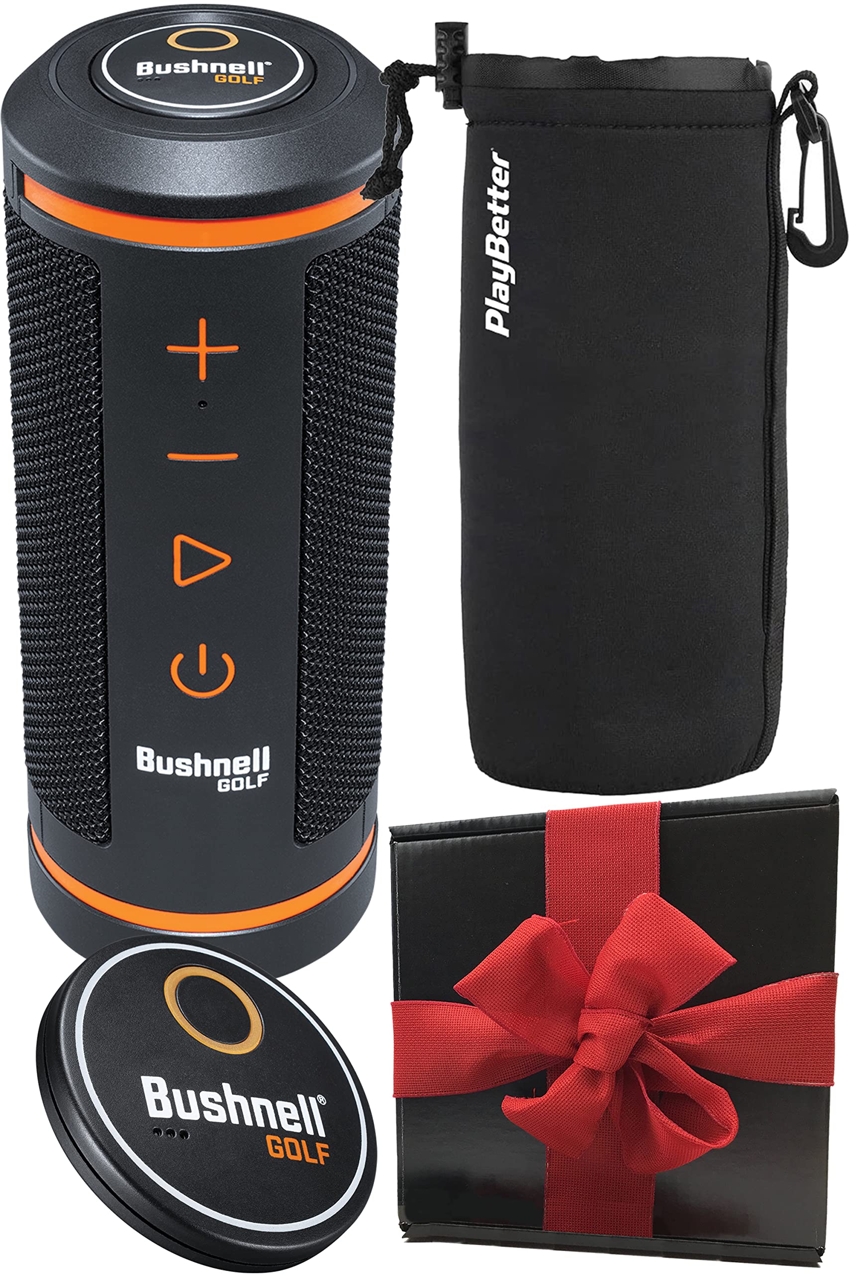 Bushnell Wingman GPS Golf Speaker Gift Box Bundle | Includes Wingman, Protective Wingman Pouch, Gift Box, Red Bow | Perfect Holiday Golf Gift | Bluetooth Music & Audible GPS Distances | 361910