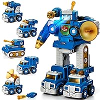 hahaland 5 Year Old Boy Gift - 5 in 1 STEM Toys for Ages 5-7, Take Apart Trucks Transform to Robot - 5 6 7 Year Old Boy Birthday Gift - Boys Toys Age 4-6