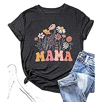 Mama Floral Shirts for Women Retro Mom T Shirt Vintage Graphic Spring Wild Flowers Tops Mother's Day Tee(Dgrey01-MAF,Medium)