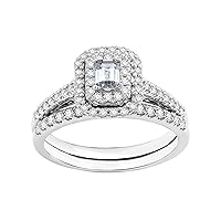 GILDED 3/4 ct. T.W. Lab Diamond (SI1-SI2 Clarity, F-G Color) and Sterling Silver Engagement Ring Set