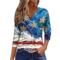 We The People 1776 Women's Shirt 4th of July T-Shirt American Flag T-Shirt Patriotic Graphic V-Neck 3/4 Sleeve Shirt Top