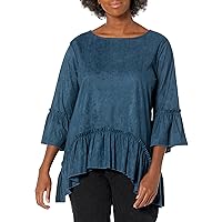 Women's Faux Suede Peplum Top with Flounce Sleeve