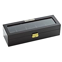 Diplomat 31-57501 Ebony Wood Finish with Clear Top and Black Leather Interior 5 Watch Storage Case