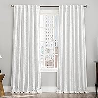 Brookhaven 2-Pack Embroidered Floral Pleated Look 100% Blackout Back Tab Curtain Panel Pair, 50