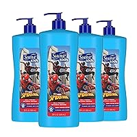 Suave Kids 3 in 1 Shampoo Conditioner Body Wash For Tear-Free Bath Time, Fresh Spider-Sense, Dermatologist-Tested Kids Shampoo 3 in 1 Formula 28 oz, Pack of 4