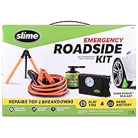 Slime 50154 Emergency Roadside Kit with Flat tire Repair and Booster Cables for Compact Cars, Standard Cars and Crossovers