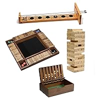 WE Games Classic Pub Game Bundle - Toppling Timbers, Shut The Box, Shoot The Moon & Captain's Mistress