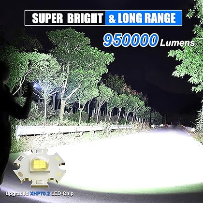 Sunitact Flashlights High Lumens, Rechargeable Flashlight Led 950000 Lumen XHP70.2, Super Bright Flash Light, High Powered Handheld Flashlights for Emergency Camping Gift, IP67 Waterproof, Adjustable