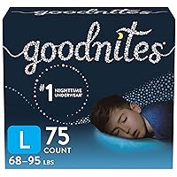 Goodnites Boys' Nighttime Bedwetting Underwear, Size Large (68-95 lbs), 75 Ct (3 Packs of 25), Packaging May Vary