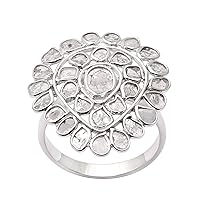 2.00 CTW Natural Diamond Polki Cluster Ring 925 Sterling Silver Platinum Plated Slice Diamond Jewelry