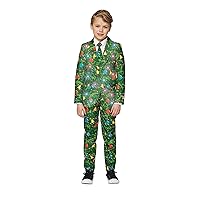 SUITMEISTER Light-Up Christmas Suits for Boys – Chirstmas Green Tree – Ugly Xmas Sweater Costumes Include Jacket Pants & Tie – M