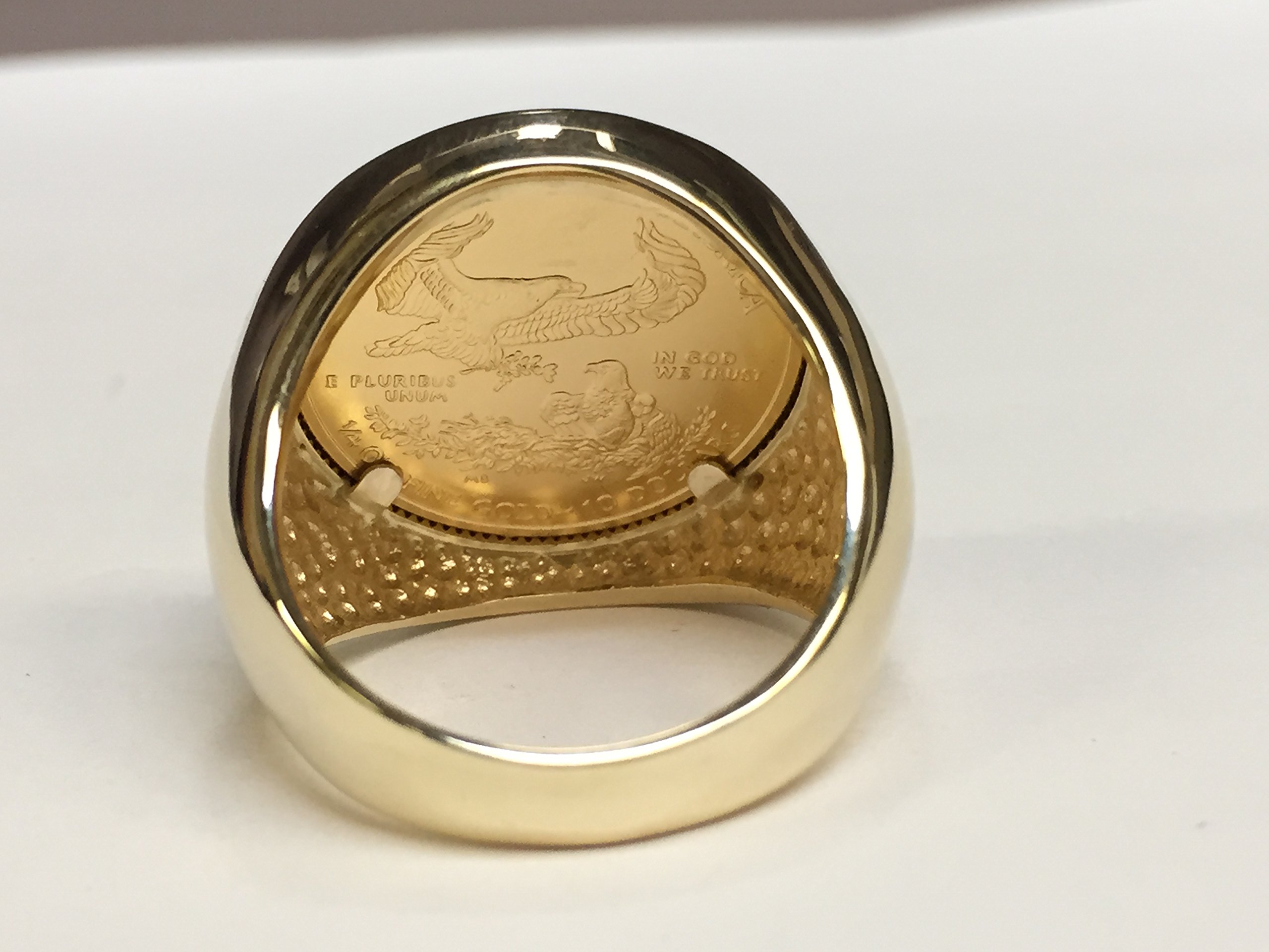 TEX 22K-14K Fine Gold 1/4 Oz Us Amreican Eagle Coin In Heavy 25 Mm 14K Gold Ring (1975