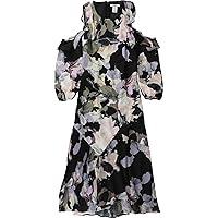 Womens Flounce A-line Cold Shoulder Dress, Multicoloured, Medium