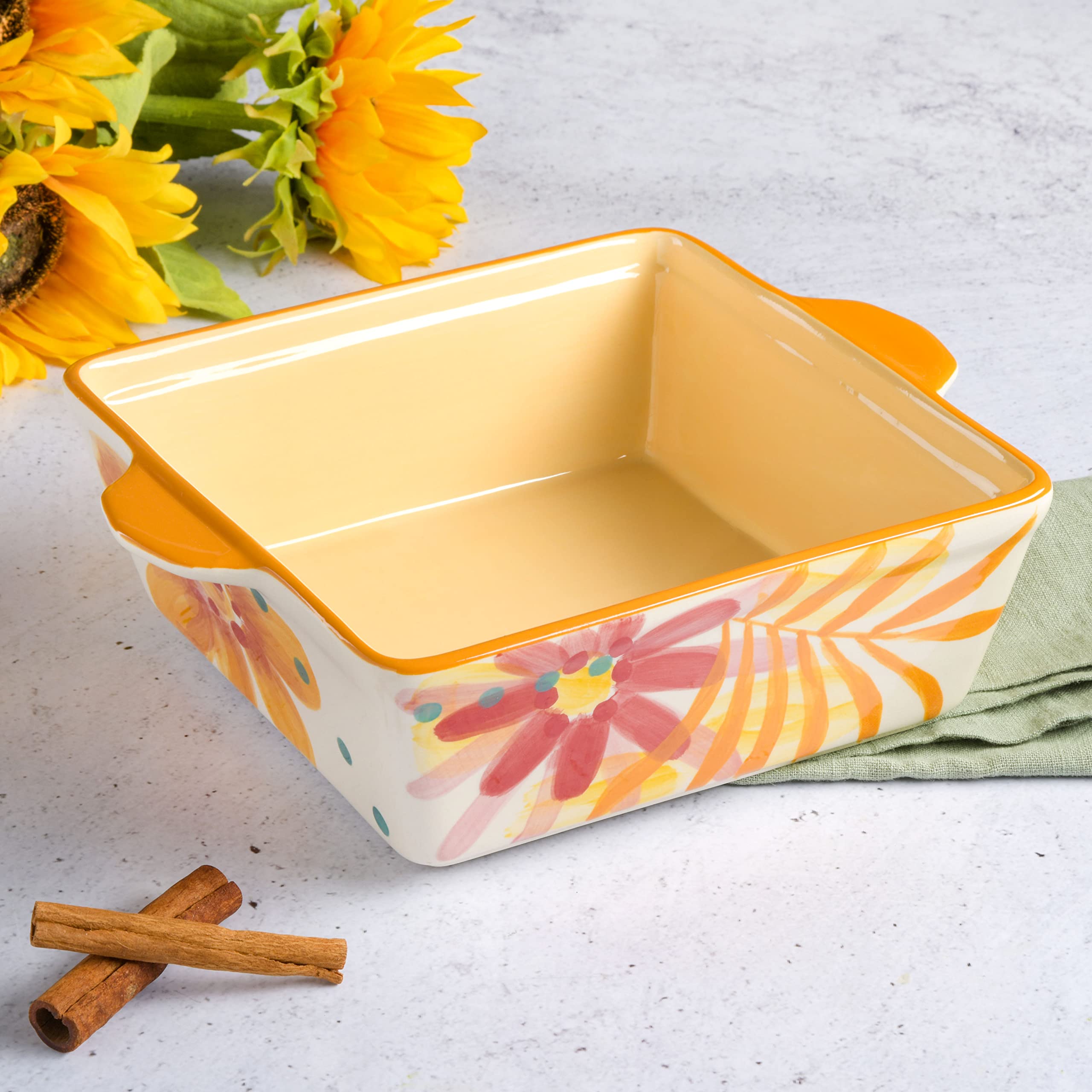 SPICE BY TIA MOWRY Goji Blossom Square Hand-Painted Ceramic Bakeware, 1-Piece