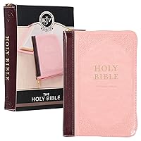 KJV Holy Bible, Compact Faux Leather Red Letter Edition - Ribbon Marker, King James Version, Pink/Burgundy, Zipper Closure
