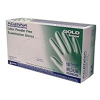 Adenna GLD265 Gold 6 mil Powder-Free Latex Gloves, Medical Grade, White, Medium, Box of 100