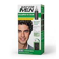 Just For Men Shampoo-In Color (Formerly Original Formula), Mens Hair Color with Keratin and Vitamin E for Stronger Hair - Darkest Brown, H-50, Pack of 1