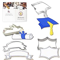 Foose Cookie Cutters Graduation Cookie Cutter 4 Pc Set, Made in USA, 4.5 in Graduation Cap 4 in Diploma 3.5 in Sparkle Plaque 5 in Banner