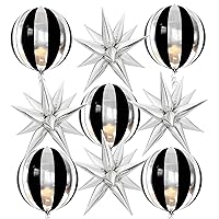 KatchOn, Big, 22 Inch Black and Silver Balloons - Pack of 6 | Silver Star Balloons Metallic - 26 Inch, 50 Pieces | Black and Silver Party Decorations, Silver Star Balloons for Disco Cowgirl Decoration