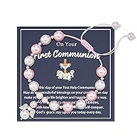 Lanqueen Baptism First Communion Christian Bracelet Gifts for Girls Boys Daughter Son Granddaughter Grandson Cross Angel Bracelet with Meaning Card