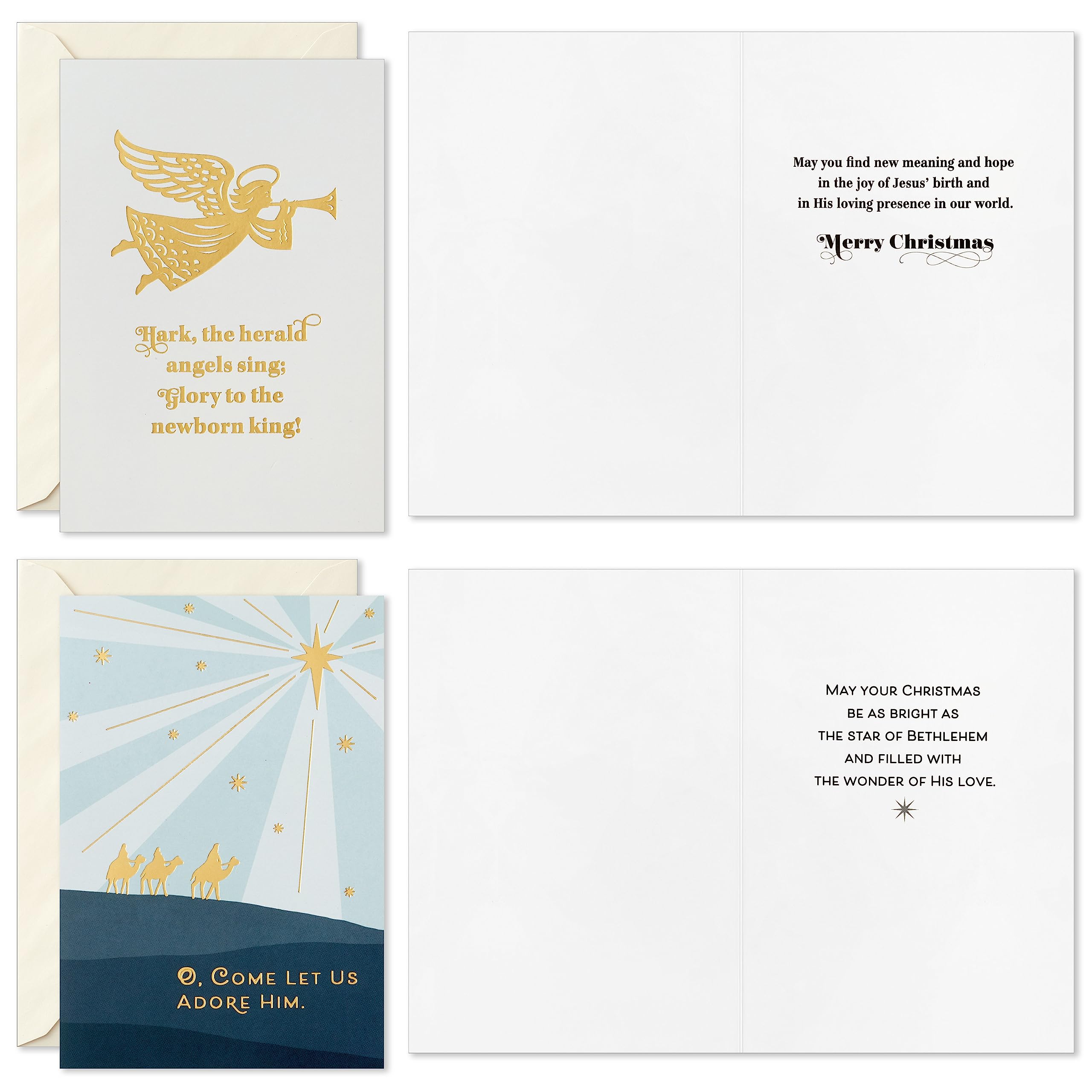 Hallmark Religious Christmas Card Assortment, Heavenly Peace (36 Cards and Envelopes) Dusty Blue and Gold Foil