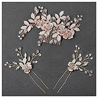 SWEETV Wedding Hair Comb and Pin Set-Bridal Hair Accessories for Wedding Rose Gold