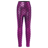 Kids Girls Shiny Metallic Stretch Tight Leggings Pants Active Workout Bottoms for Ballroom Party