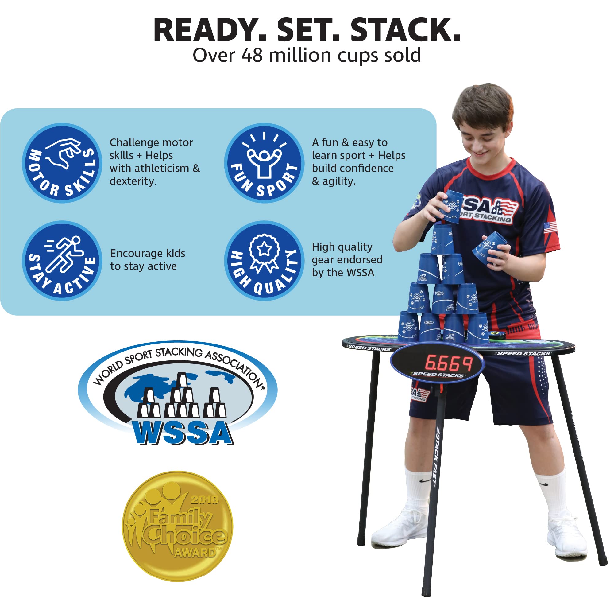 Speed Stacks | Official Sport Stacking Set, Blue - 12 Cups and Holding stem | Top Grade Materials, Low Friction | WSSA Approved
