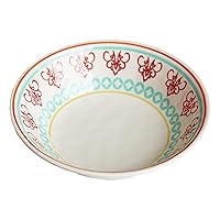 Paseo Road by HiEnd Accents Western Melamine Plastic 4 Piece Dinner Bowl Set, Cream Turquoise Red Orange Medallion Print, Rustic Southwestern Style Dish Set for 4