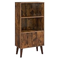 VASAGLE Bookcase, 2-Tier Retro Bookshelf with Doors, Storage Cabinet for Books, Photos, Decorations in Living Room, Office, Study, Mid-Century Style, Rustic Brown ULBC09BX