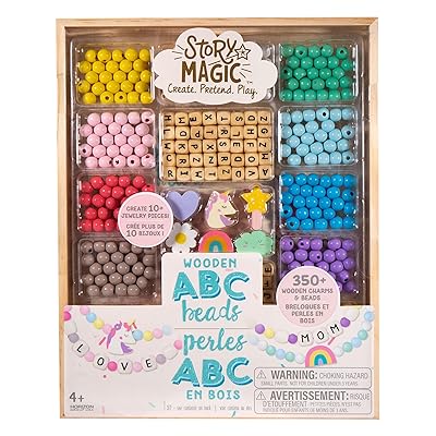 Story Magic Wooden ABC Bead Kit, Premium Wood Jewelry Making Kit, 350+  Wooden Beads & Charms for Beading Bracelets, Great for Playdates &  Sleepovers