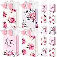 24Pcs Happy Mothers Day Gift Pink Floral Bags with Tissues Best Mom Ever Party Goodie Favor Bag with Handle Bulk