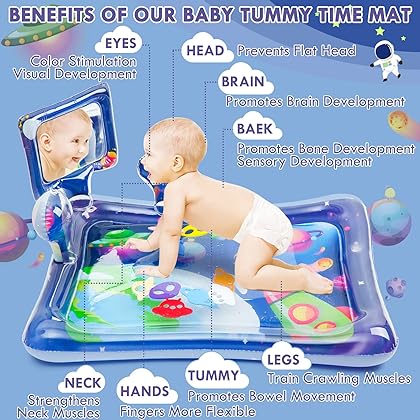 AURUZA Inflatable Tummy Time Mat - Baby Toys for 3 6 9 Months Infant Sensory Development, Tummy Time Toys for Baby Gifts, Great Gift Idea for Newborns