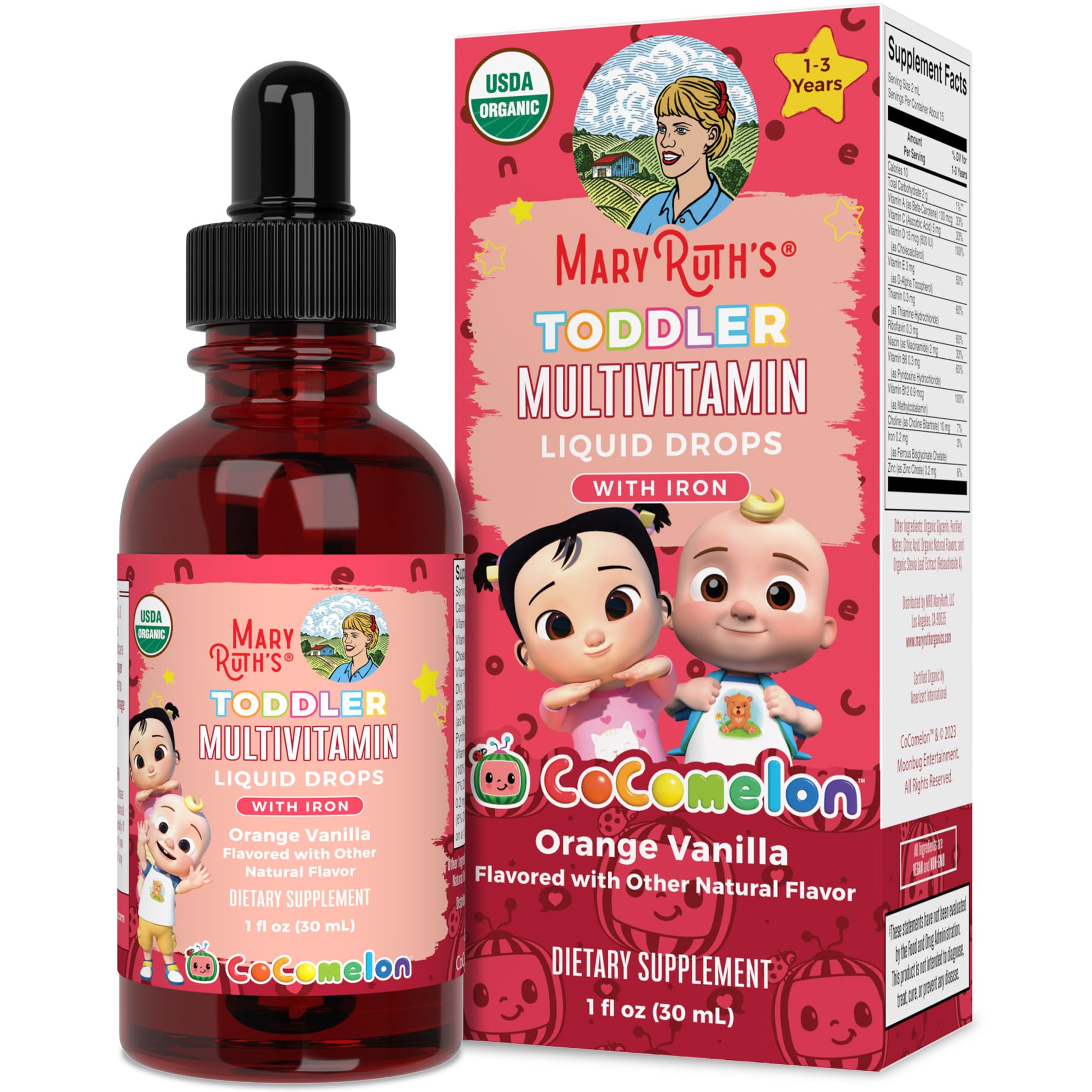 MaryRuth's Cocomelon Toddler Multivitamins + Iron, Cocomelon Toddler Vitamin C, and Cocomelon Toddler Ionic Zinc, 3-Pack Bundle for Immune Support, Brain Health, Skin Health and Overall Health, Vegan