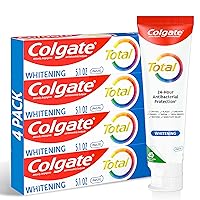 Colgate Total Whitening Toothpaste with Fluoride, 10 Benefits Including Sensitivity Relief and Stain Removal, Mint, 5.1 ounces (4 Pack)