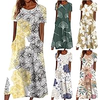 Summer Dresses for Women 2024 Printed T-Shirt Plus Size Floral Short Sleeve Loose Flowy Dresses