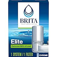 Brita Faucet Mount System, Water Faucet Filtration System with Filter Change Reminder, Reduces Lead, Made Without BPA, Fits Standard Faucets Only, Elite, Chrome, Includes 1 Replacement Filter