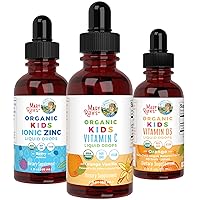 MaryRuth's USDA Organic Kids Vitamin C, Kids Liquid Zinc, and Kids Vitamin D3, 3-Pack Bundle Liquid Drop Supplements for Immune Support, Bone Strength, and Overall Health, Vegan & Non-GMO